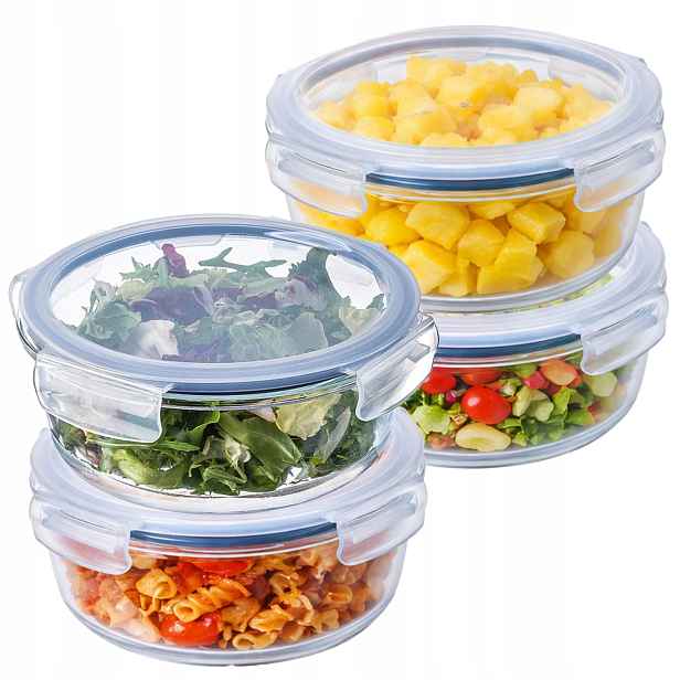 4x Skleněná Nádoba Na Potraviny Jídlo 1300 ml S Víkem Krabička Lunchbox