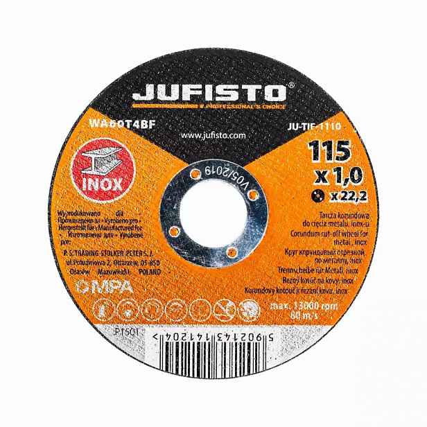 Řezný kotouč na nerez 115 x 1.0 mm, Jufisto