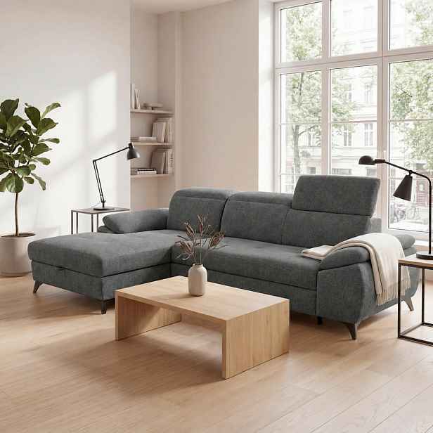 MID.YOU ROHOVÁ SEDAČKA, dřevo, textil, kompozitní dřevo, tmavě šedá