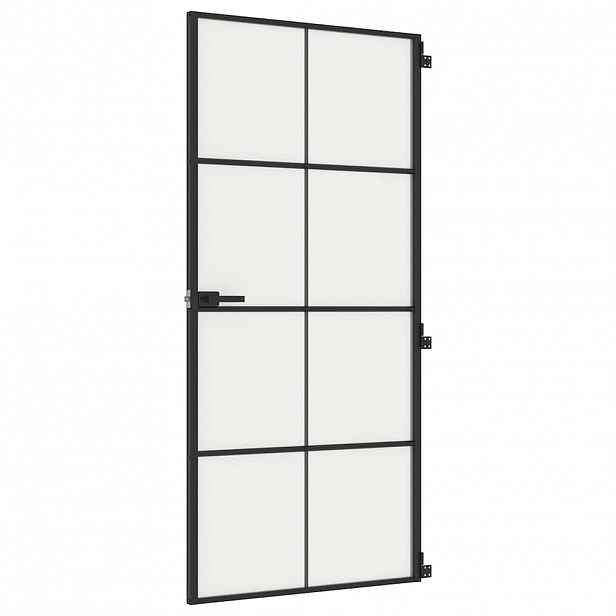 vidaXL Interiérové dveře úzké černé 93x201,5 cm tvrzené sklo a hliník