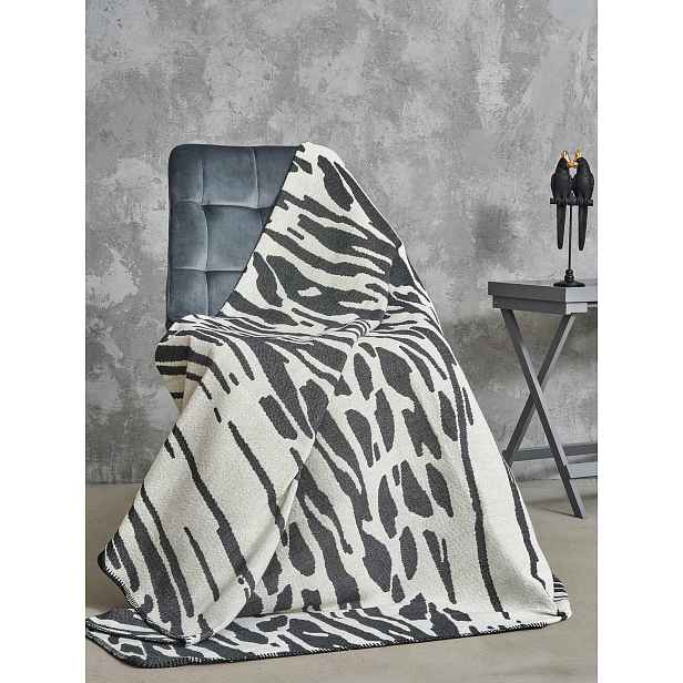 Přehoz pléd 165x200 Zebra černá bílá deka zakončená háčkováním
