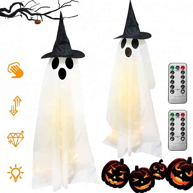 Bílé pavučiny z hedvábí s 8 režimy osvětlení pro halloweenskou výzdobu