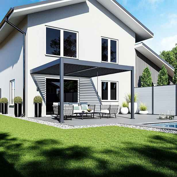 Bioklimatická pergola INTRO DUO 4x4 m ke stěně Rojaplast