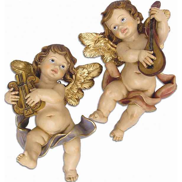 Dekorace Do Betlému Andělé Putto S Závěsnými Nástroji, Výška 21 CM