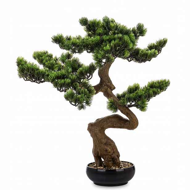 Dekorativní zelená rostlina v květináči, hnědá umělý květ stromek bonsai