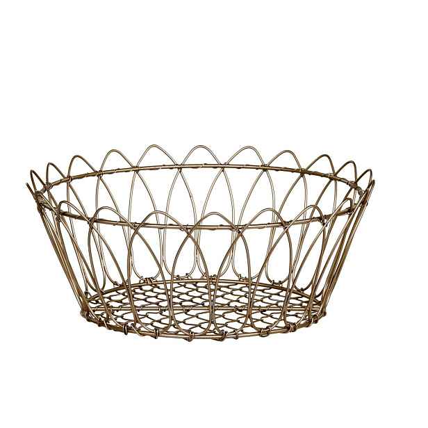 Mosazný antik kovový košík Fil de fer Basket - Ø 27*11 cm Chic Antique