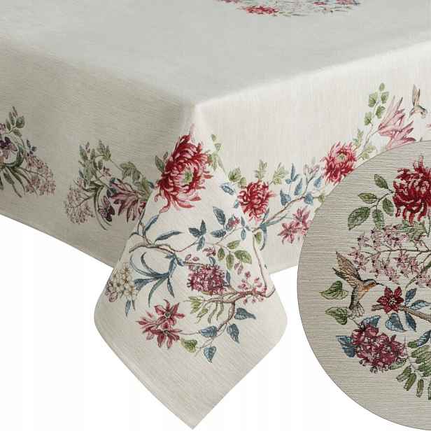 Obrus Na Gobelínový Stůl krémové květy 140 x 180 cm elegantní do obývacího pokoje