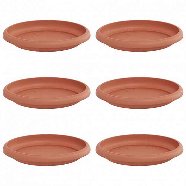 vidaXL Kruhový květinový tácek 6 ks Cihlově červená Ø 14 x 2 cm Plast
