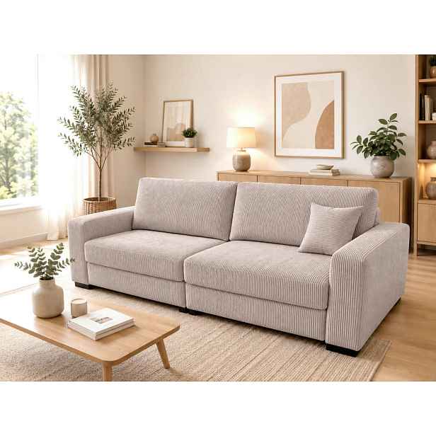 MID.YOU TŘÍMÍSTNÁ POHOVKA, dřevo, textil, kompozitní dřevo, cappuccino