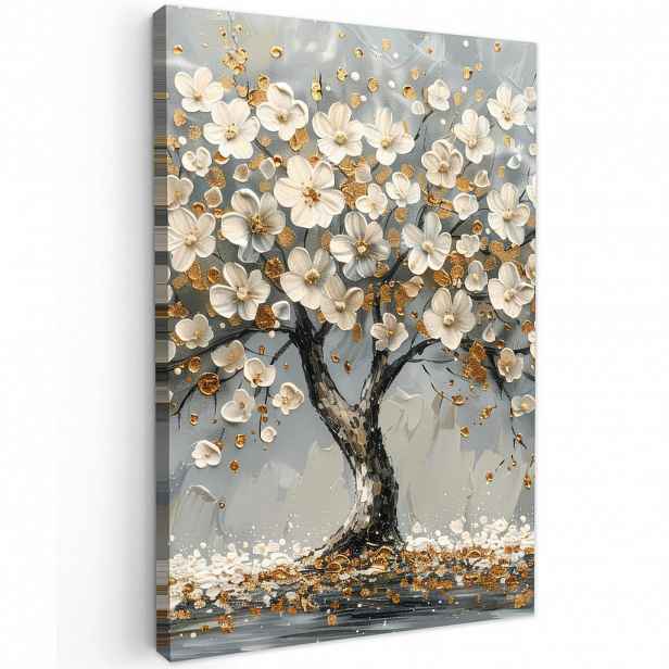 MuchoWow OBRAZ NA PLÁTNĚ Strom - Květiny - Bílá - Příroda - Umění 60x90 cm