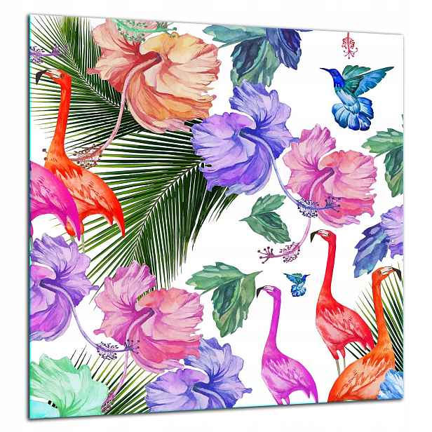 Skleněná Ochranná Deska Panel Lepidlo 60x65 Plameňáci