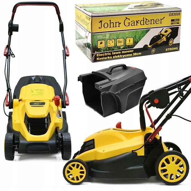 Elektrická Sekačka Na Trávy 2800 W Nůž 38 CM Lehký Silný Koš 40 L Nastavitelná