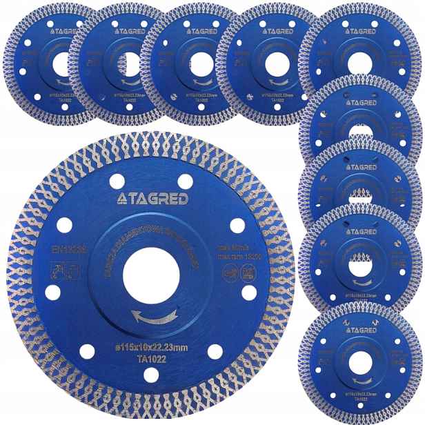 Set x10 Diamantový Kotouč Pro Řezání Betonu Slinuté Dlažby Cihlových Dlaždic 115 MM Pro
