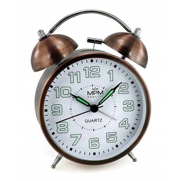 Hlasitý, Čitelný Měděný Retro Budík C01.3855.8200, Tichý Mechanismus