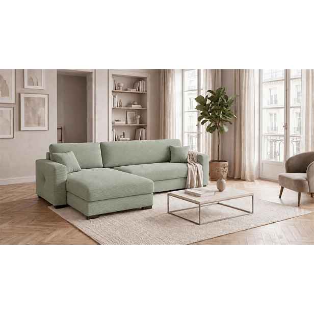 MID.YOU ROHOVÁ SEDAČKA, dřevo, textil, kompozitní dřevo, mátově zelená