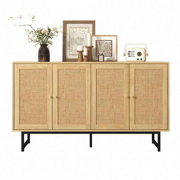 OKWISH KOMODA 140/39,5/80 cm dřevodekor z dřevotřísky s ratanovým výpletem a 4 dvířky