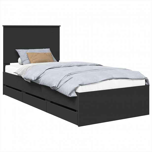 vidaXL Rám postele se zásuvkou Černá 75 x 190 cm Inženýrské dřevo