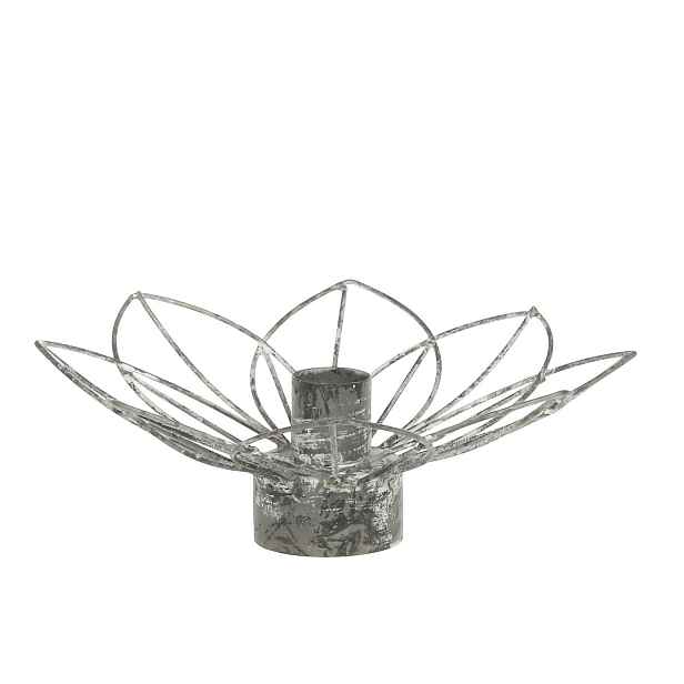 Zinkový antik kovový svícen na úzkou svíčku květina Flia - Ø 15*7cm Chic Antique