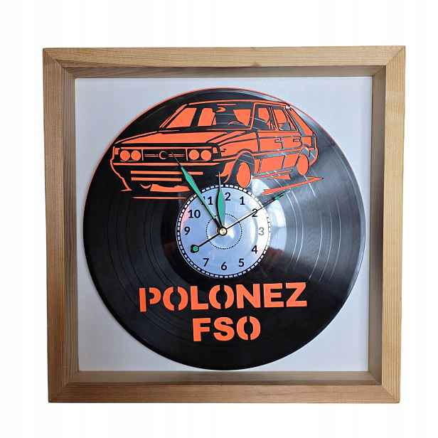 Polonez Fso Nástěnné hodiny s barevným pozadím v dřevěném rámu 35 x 35 cm