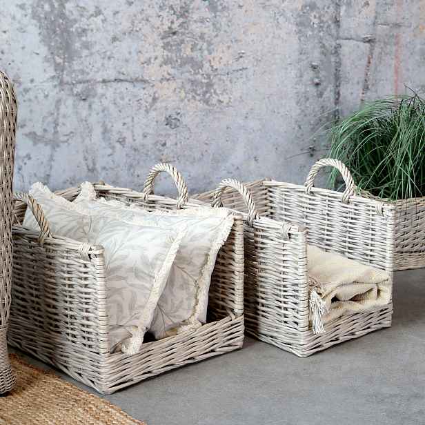 Sada 2ks proutěných košů s uchy French Basket Grey – 50*39*40/ 42*30*37 cm Chic Antique