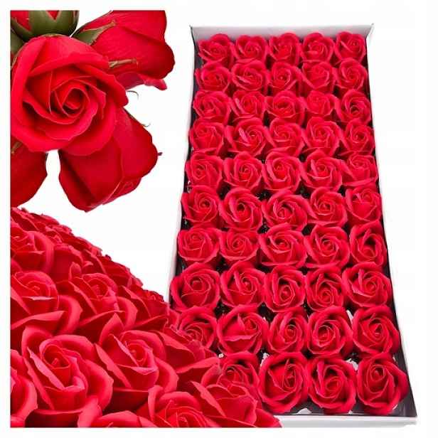 2x Mýdlové růže červené flower box 50 kusů hlaviček se stopkou do kytic