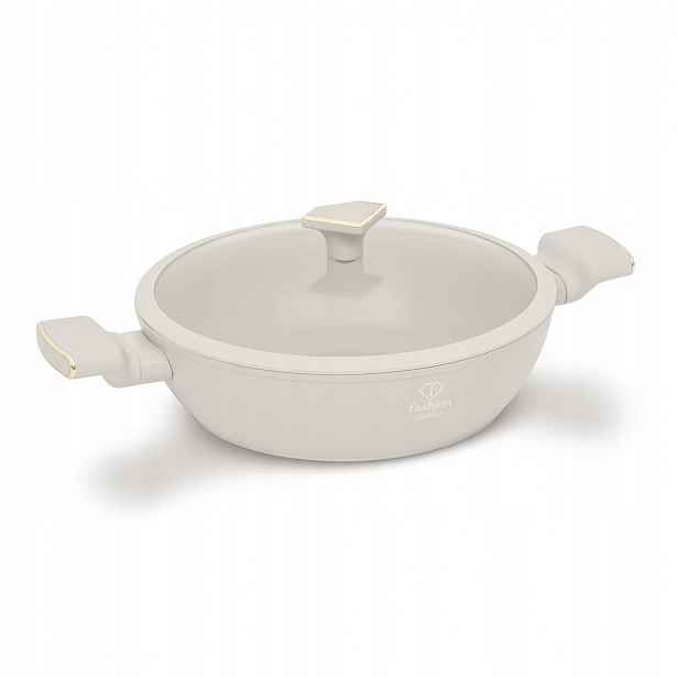 Hrnec mělký 4,5L s poklicí 30 cm, Fashion FTV-0067 Matte Cream- Gold