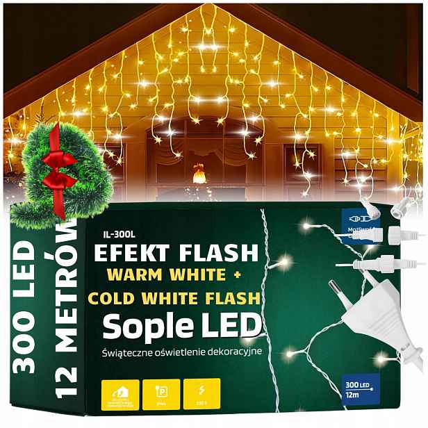 Led rampouchy venkovní osvětlení 300 Led 12M Flash bílá teplá silný kabel