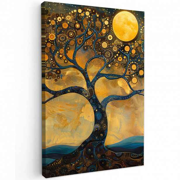 MuchoWow OBRAZ NA PLÁTNĚ Strom - Měsíc - Květiny - Zlato - Umění 40x60 cm