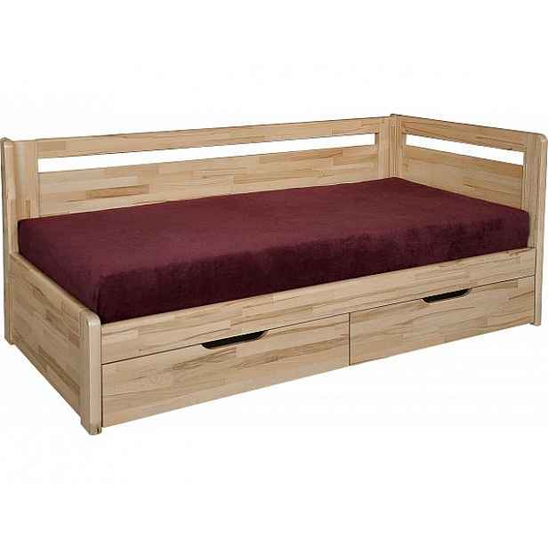 Masivní rozkládací postel Kombi, s roštem a matrací lak, 80x200 cm, buk, bez bočních čel, bez opěrek, EcoStretch