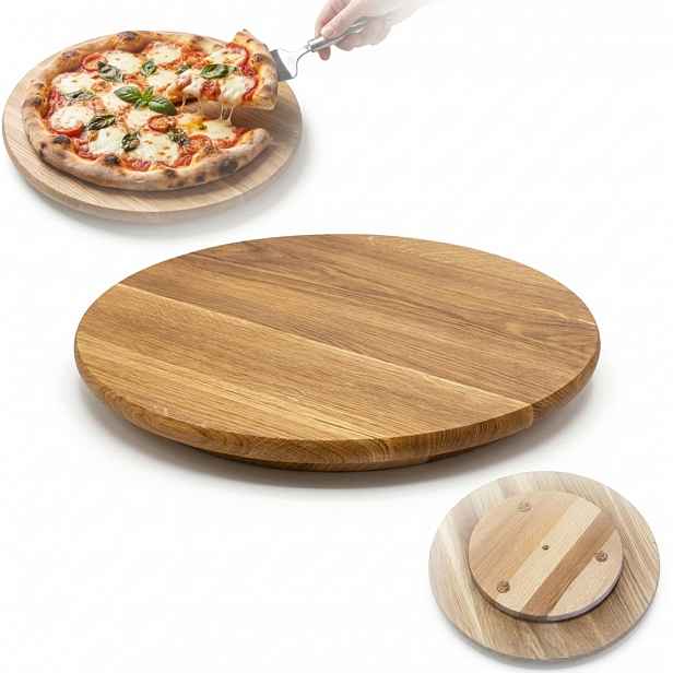 Otočné prkénko 45 cm dřevěná Dub pro servírování pizzy a předkrmů z pečiva