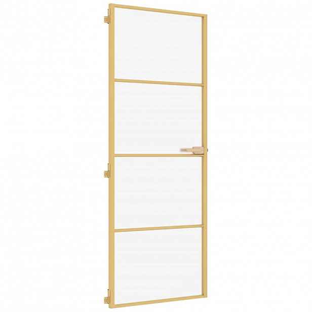 vidaXL Interiérové dveře úzké zlaté 76x201,5 cm tvrzené sklo a hliník