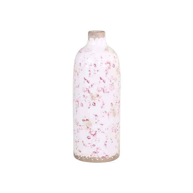 Keramická dekorační váza s růžovými kvítky Floral Cannes - Ø 11*31cm Chic Antique