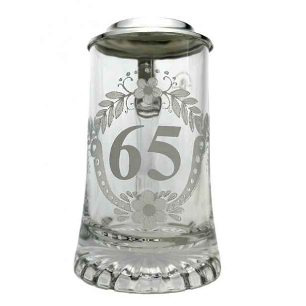 Pivní sklenice na pivo 65 let výroční s cínovým víčkem, korbel, 0,4 l