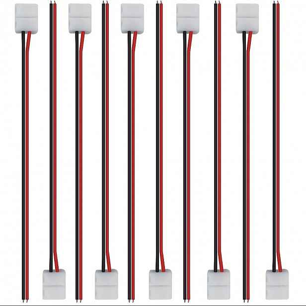 TEMU 10 kusů 2-párových LED páskových konektorů s červenými dráty - Bez pájení, 8mm široké 3528/2835 flexibilní LED světelné pásky - Ideální pro