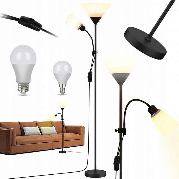 Podlahová Lampa Do Obývacího Pokoje Stojící Noční, Nastavitelná, 164 CM, 12 W, Černá