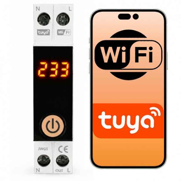 WiFi ovladač Tuya Smart Din s displejem napětí, relé On Off