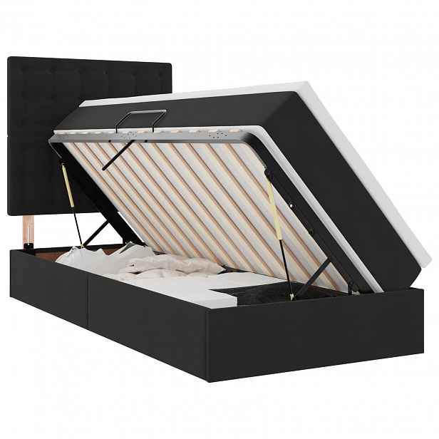 vidaXL LED postel s úložným prostorem a matrací Černá 90 x 190 cm