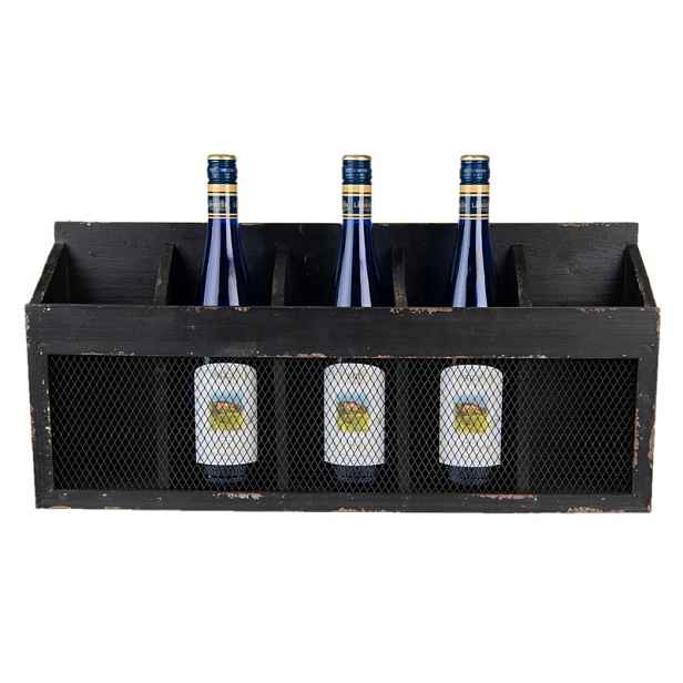 Černá antik nástěnná police na víno Baesta - 60*13*28 cm Clayre & Eef