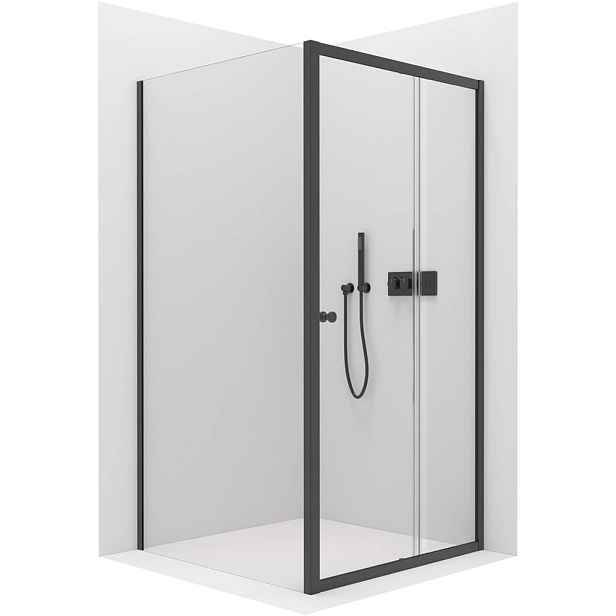 Sprchový kout Varone POINT L/P - 6 mm - černá matná, transparentní sklo - 130x80x195 cm - posuvný