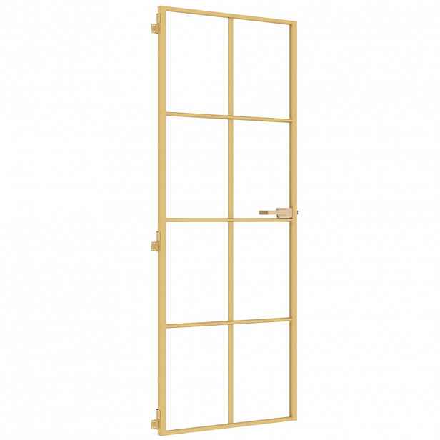 vidaXL Interiérové dveře úzké zlaté 76x201,5 cm tvrzené sklo a hliník