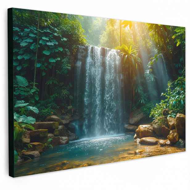 MuchoWow OBRAZ NA PLÁTNĚ Vodopád - Džungle - Slunce - Zelená - Příroda 30x20 cm