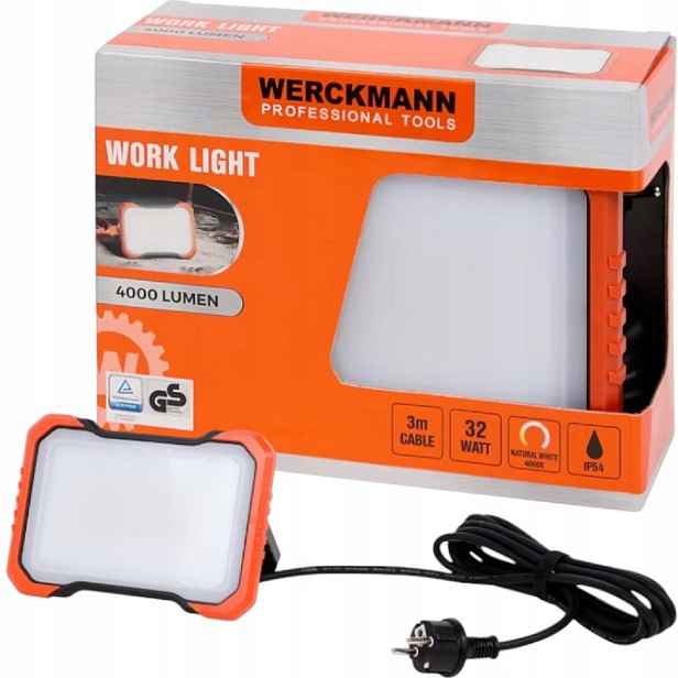 Werckmann Pracovní lampa 4000 lumenů 20x14x4 cm 32 W 3 m Kabel IP54 Work Light