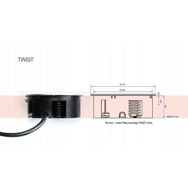 Zapuštěná stolní zásuvka Bachmann Twist 230V 2xUSB, černá polomatná
