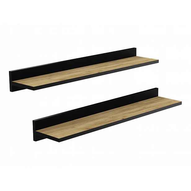 Sada 2X Nástěnná Police 80 CM Dub Loft Černá Lišta Černé Provedení