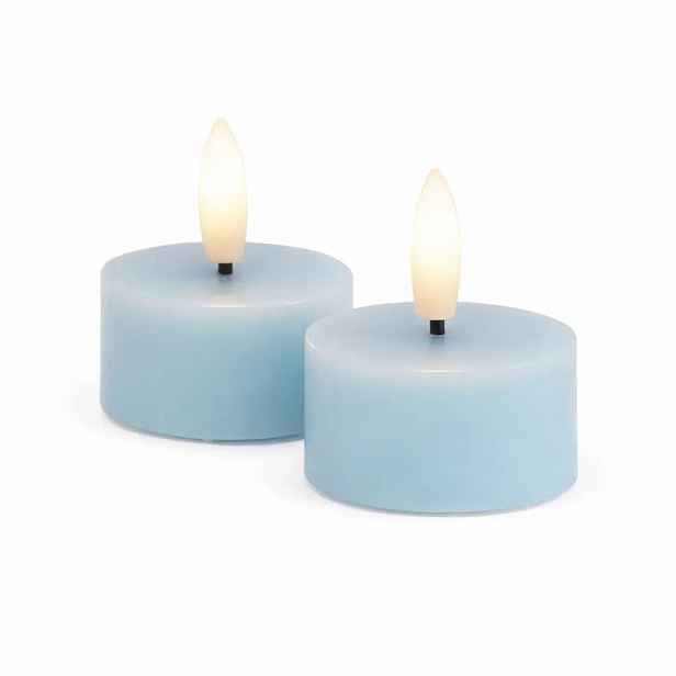 Sada LED čajové svíčky na baterie Sille Tealight, Ø 4,5 × 2,2 cm, modrá obloha, z pravého vosku, balení 2 ks