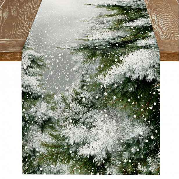 TEMU 1ks Vánoční sváteční ubrusový běhoun - 33x90cm, 33x183cm, 40x140cm, Dekorativní ubrusový běhoun se zimním vzorem sněhové vločky a lesa, borovice