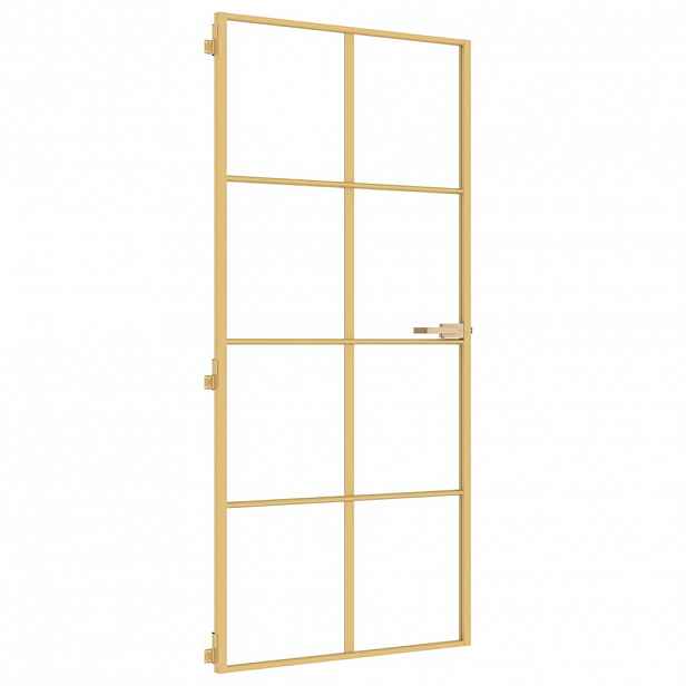 vidaXL Interiérové dveře úzké zlaté 93x201,5 cm tvrzené sklo a hliník