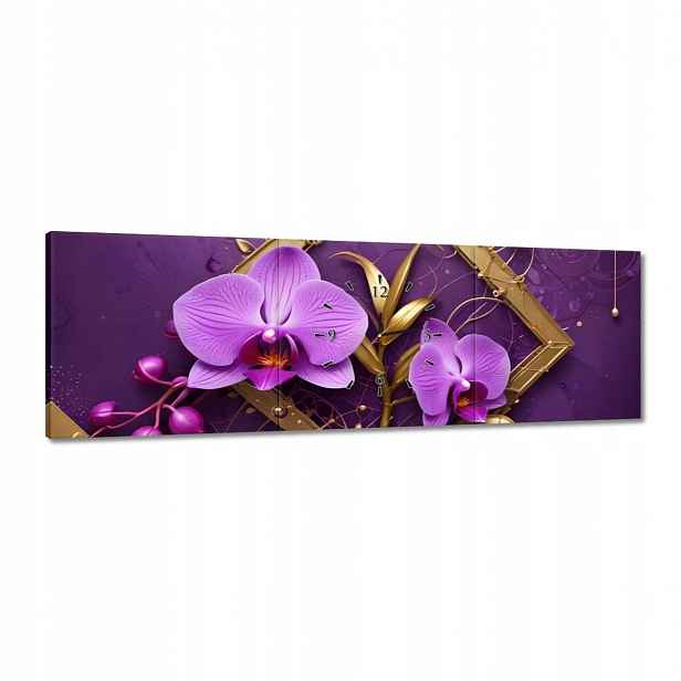 Hodiny 120x40 Fialové orchideje a zlato