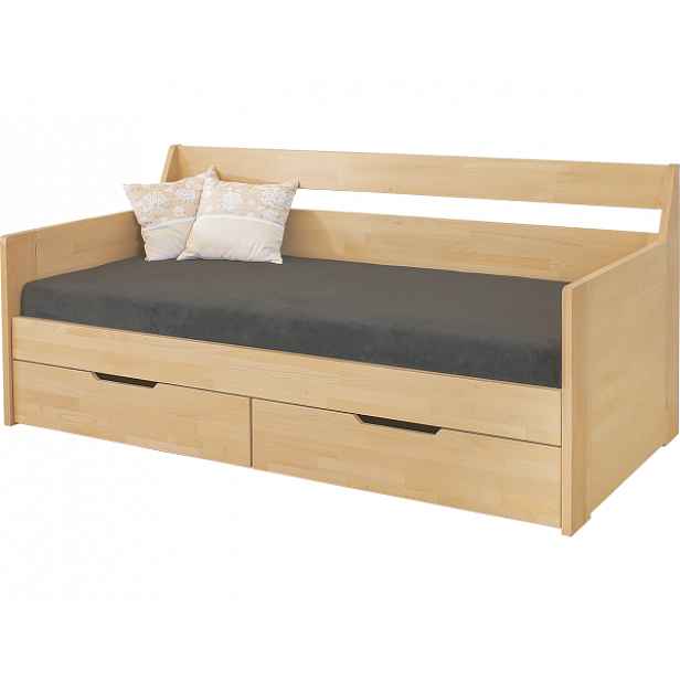 Masivní rozkládací postel Otela, s roštem a matrací lak, 90x200 cm, bez opěrek, EcoStretch, buk