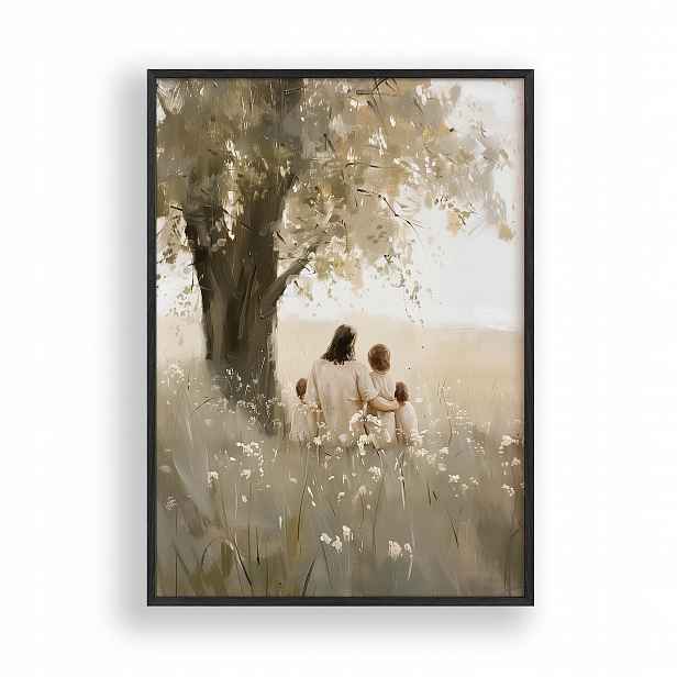 Obraz Ježíš s dětmi Plakát Rámeček Dřevěný Černý 30x42 cm